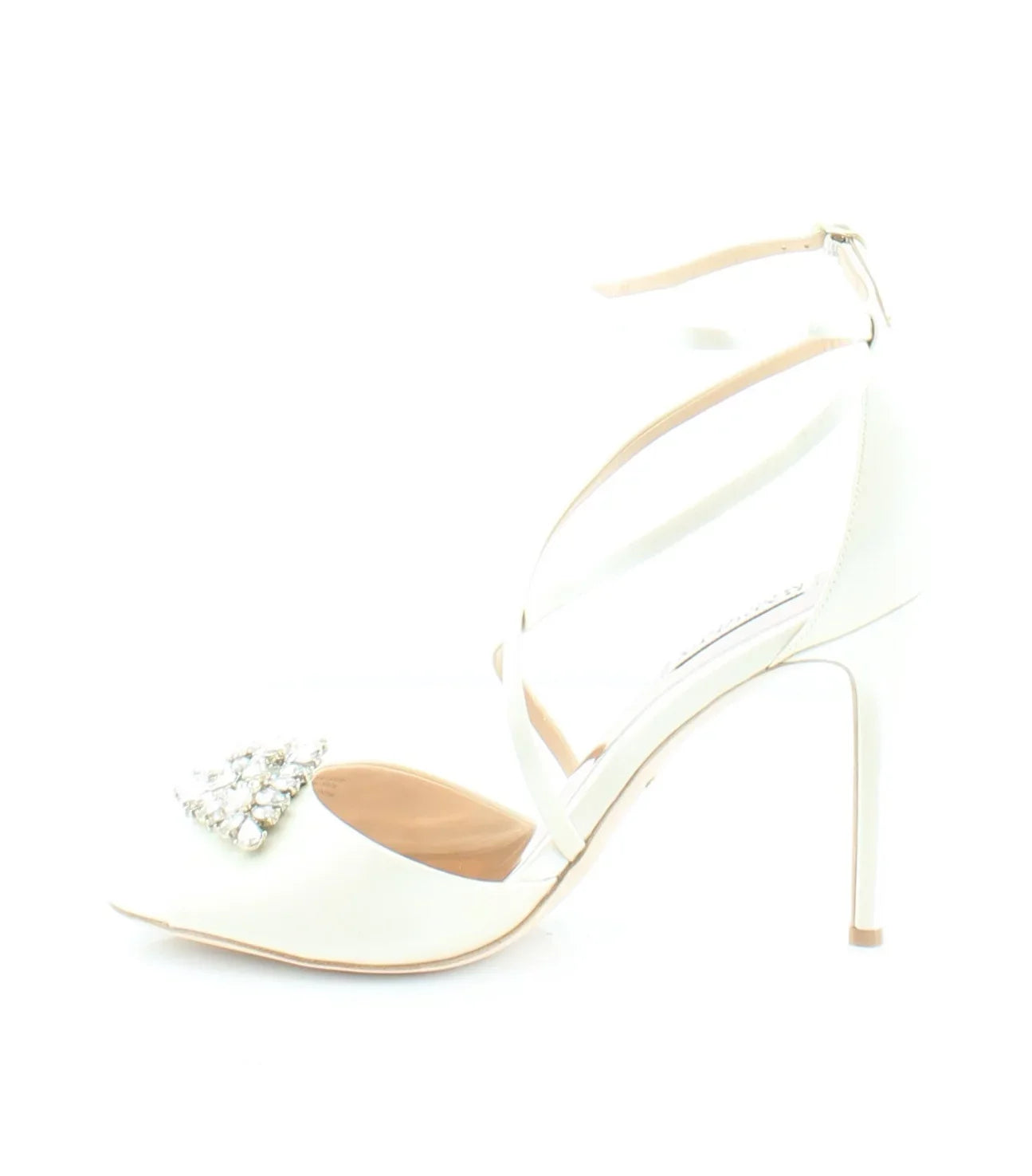 Womens Ivory Satin Beige Cushioned Footbed  Dustbag Embellished Ankle Strap Tatum Open Toe Stiletto Buckle Dress Heeled Gladiator Sandal 8