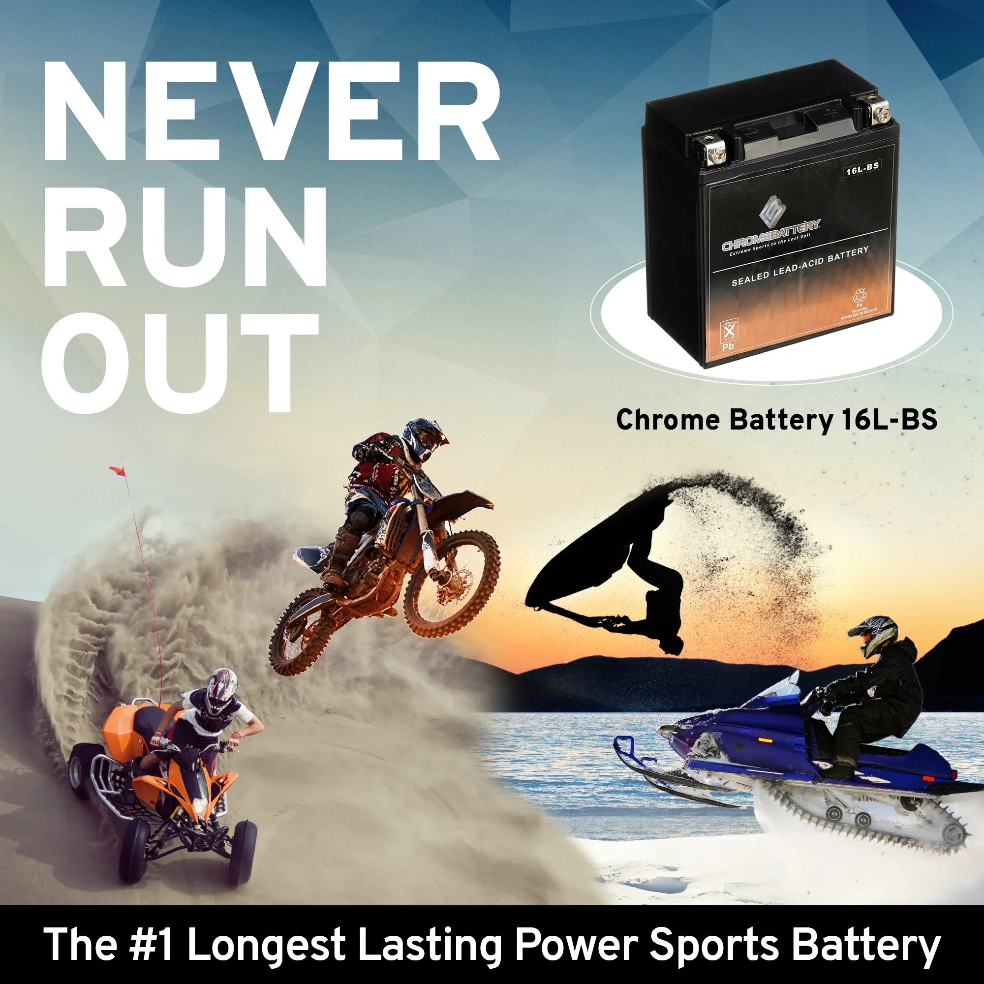 Chrome Battery Ytx16L-Bs Jet Ski Battery for Brp Sea-Doo All Other Models 1995 Replaces Es-16Clb