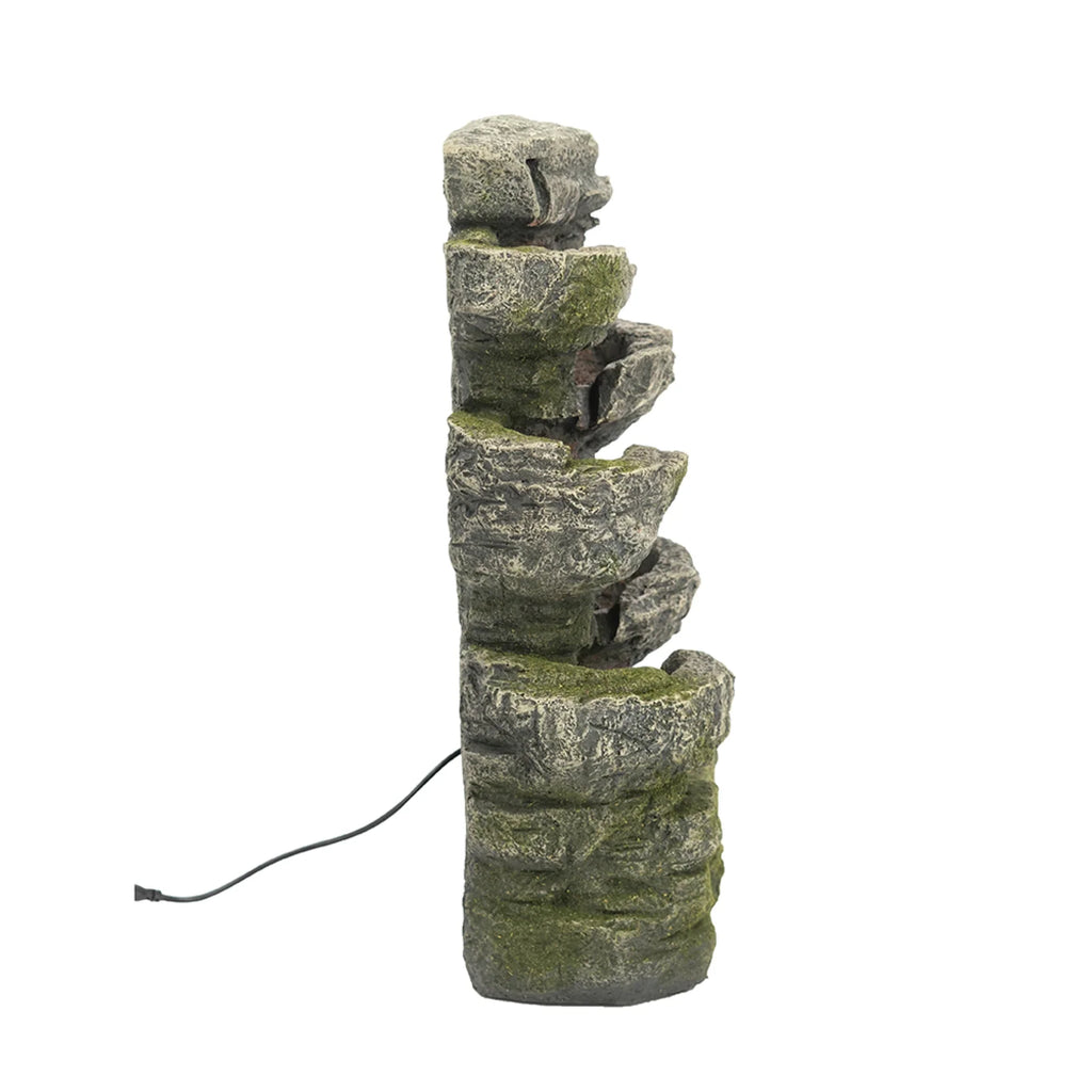 Home Furnishings Cascading Stone Tabletop Outdoor Fountain with Light - 13.75" - Brown