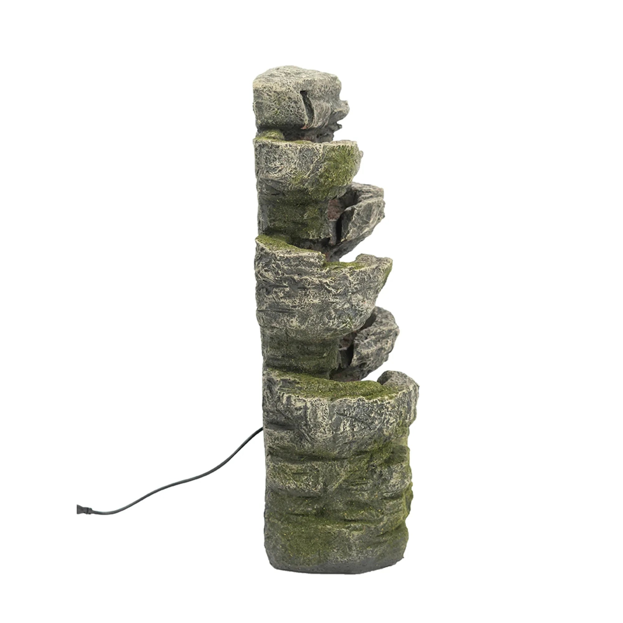 Home Furnishings Cascading Stone Tabletop Outdoor Fountain with Light - 13.75" - Brown