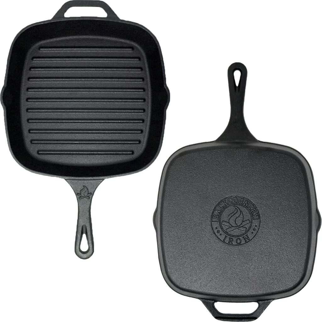 Backcountry Iron 8 Inch Square Grill Pan Medium Pre-Seasoned Cast Iron