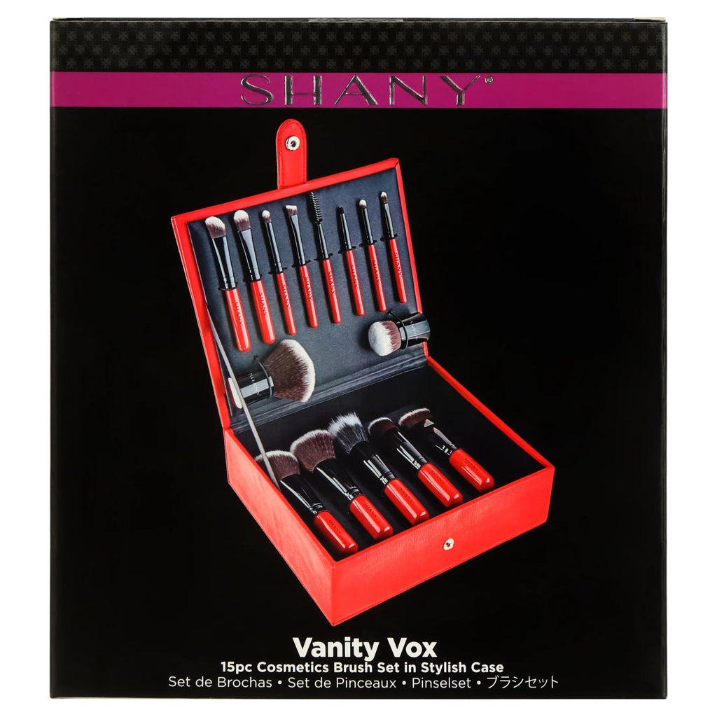 Vanity Vox- 15 Pc Premium Cosmetics Brush Set with Stylish Storage Box and Stand