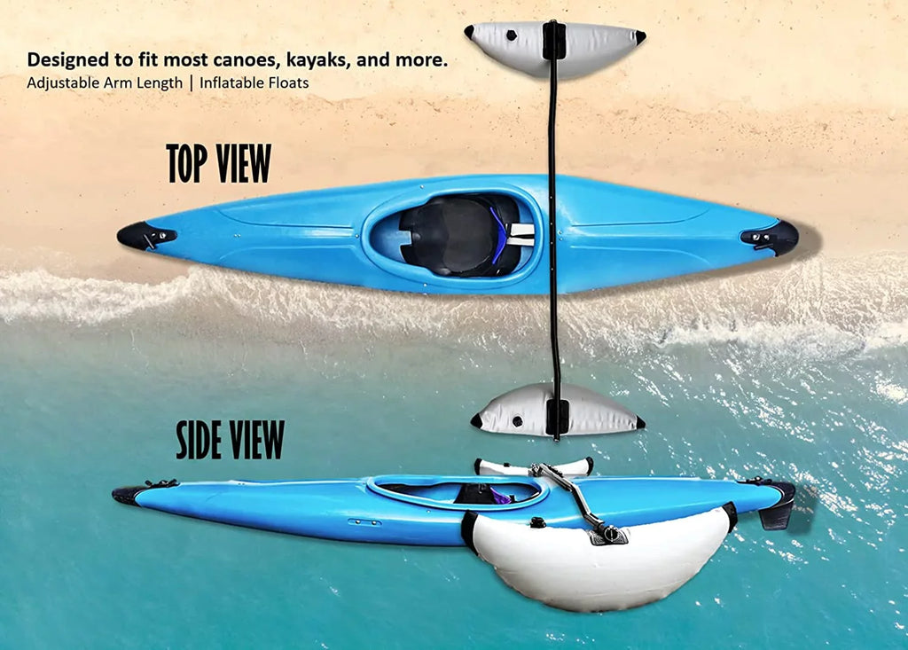 Pactrade Marine Boat Kayak Canoe Outrigger Stabilizer System  Inflatable Float Buoy Buoyant Fishing Grey Gray Tube Sidekick Arm Kit Breath Kayaking Rod Adjustable Accessories Repair Patches Outdoor