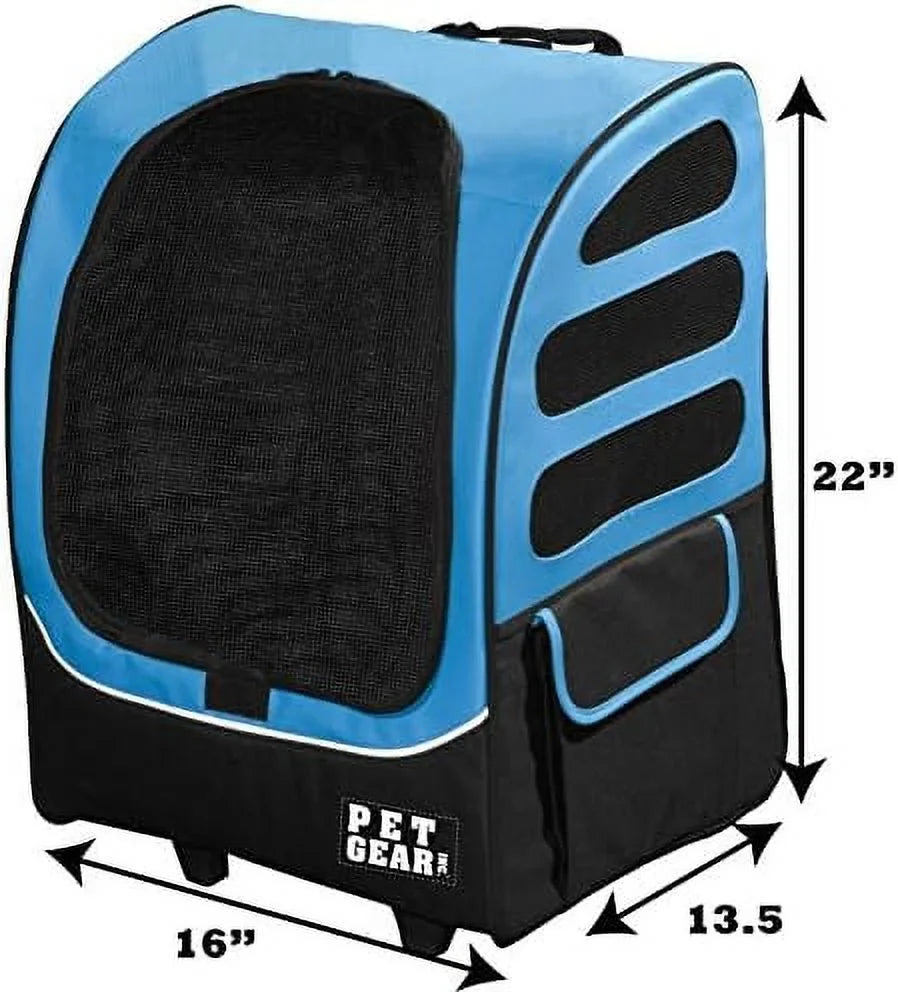 Travel Carrier, Car Seat For Cats/Dogs, Mesh Ventilation, Included Tether, Telescoping Handle, Storage Pouch, Ocean Blue, Extra Large Plus Traveler ()