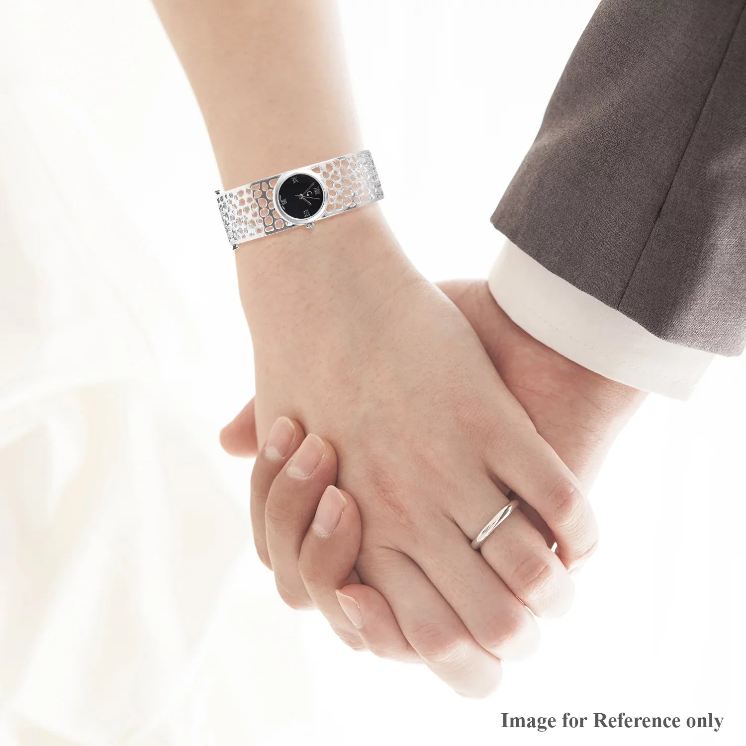 Rachel Galley Swiss Movement Watch Bangle Bracelet Silver Back 7.5 in