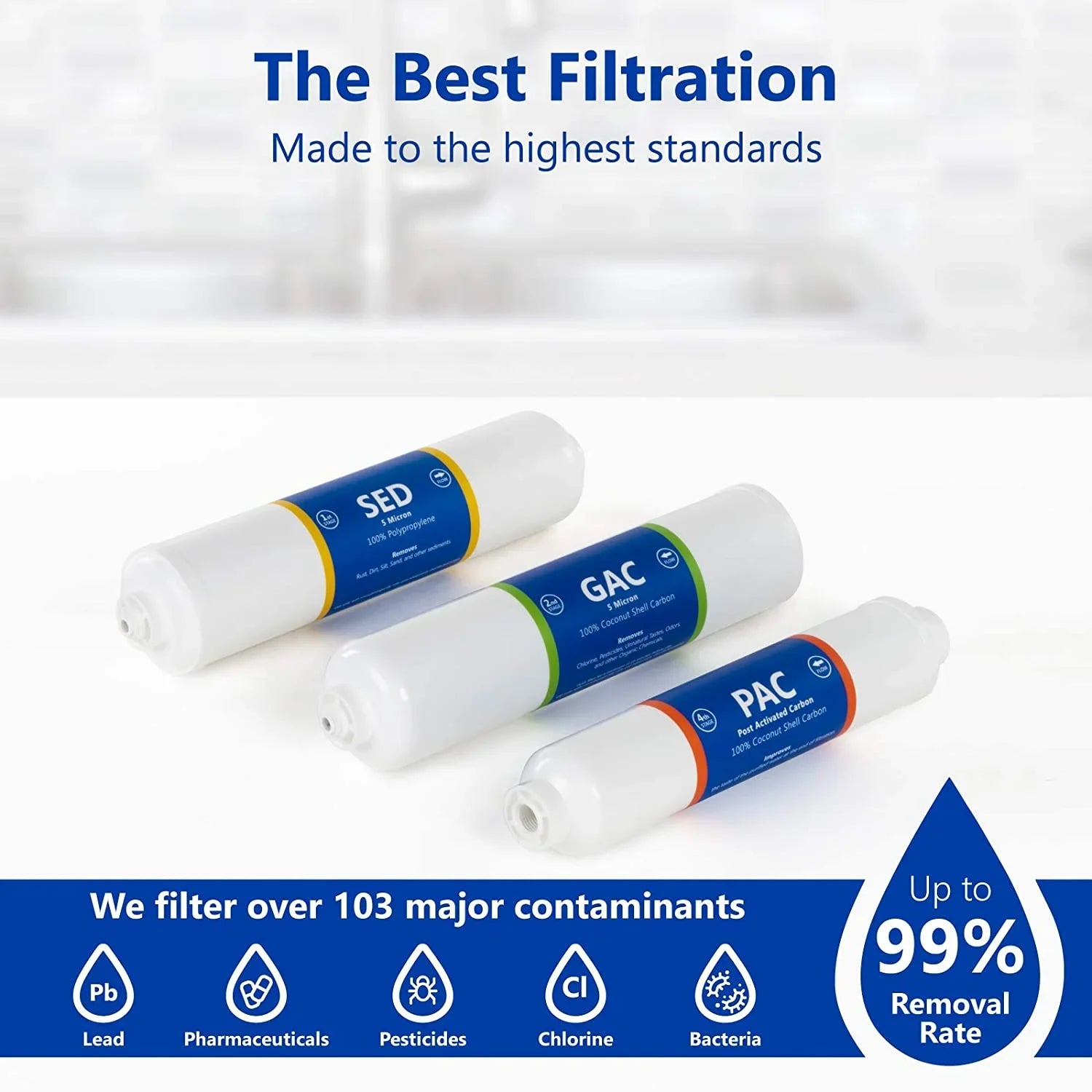 countertop reverse osmosis system replacement filter set  3 inline filters  1?4” quick connect filter cartridges - sediment, gac and pac carbon filters  6 month filter set