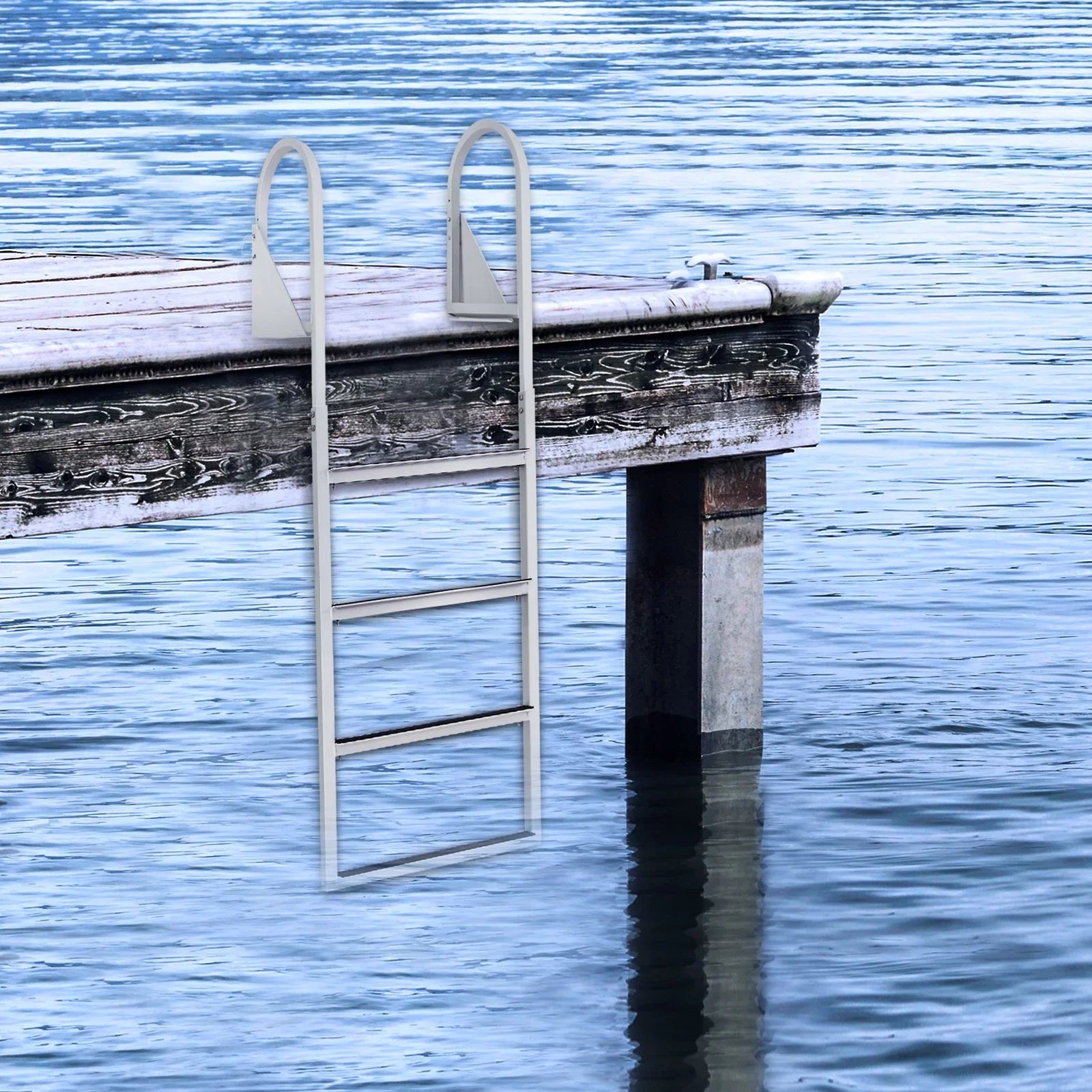 Dock Ladder, Flip-Up 4-Step Aluminum Alloy Pontoon Boat Ladder for Ship, Lake, Pool