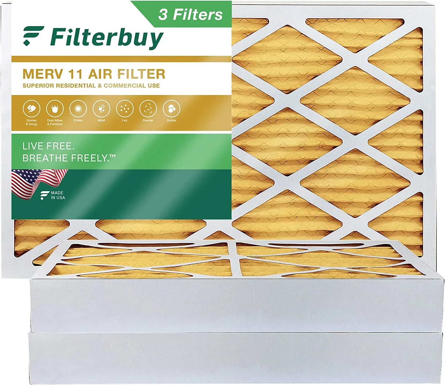 Filterbuy 16x25x4  11 Pleated   Furnace Air Filters (3-Pack)