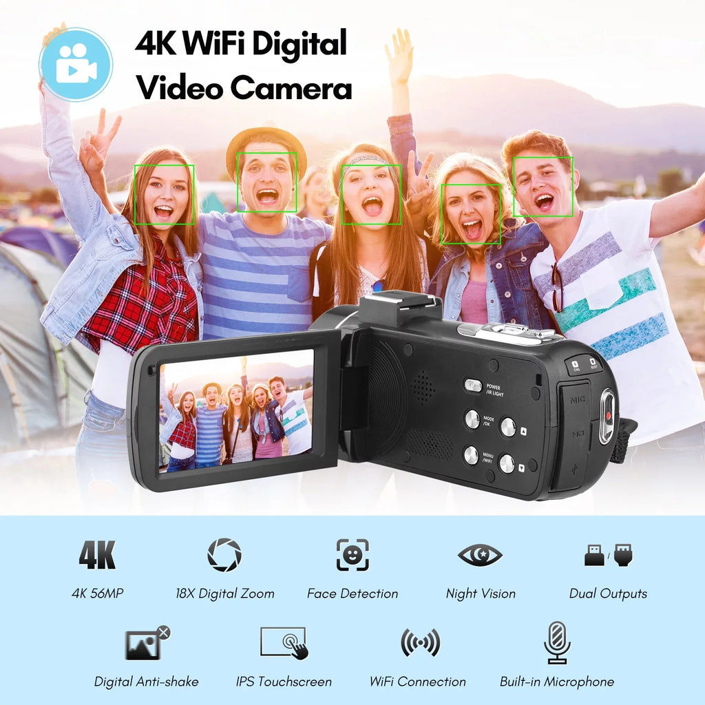 Andoer-2 Camcorder,4K Video Camera 3.0 Inch  -shake Ideal Outdoor 56MP 18X 3.0   Vision Batteries + Remote + Remote + Inch   Vision -shake 2pcs  56MP 18X Vision -shake Ideal