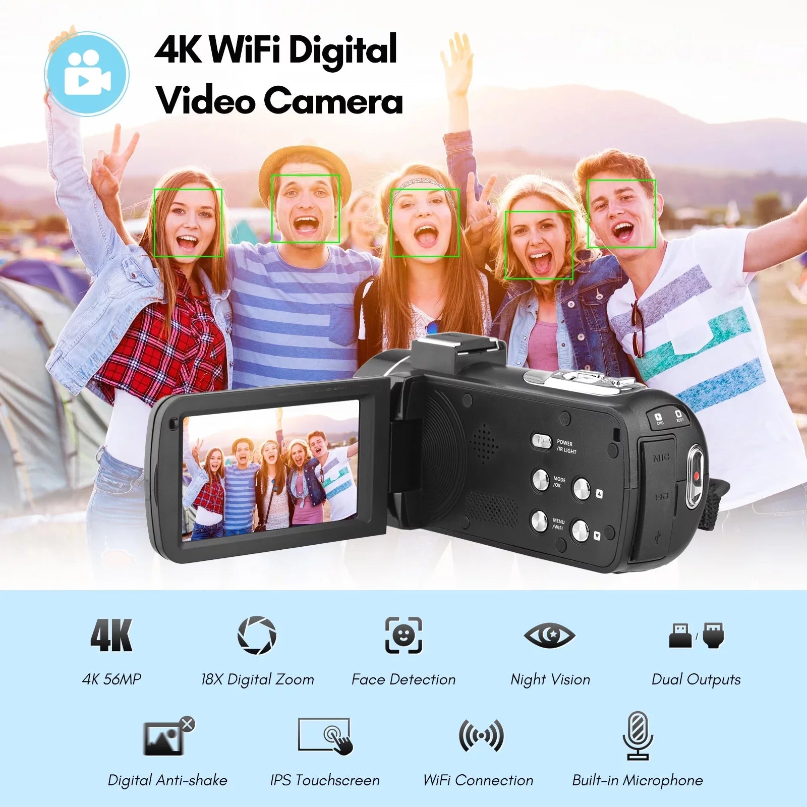 Andoer-2 Camcorder,4K Video Camera 3.0 Inch  -shake Ideal Outdoor 56MP 18X 3.0   Vision Batteries + Remote + Remote + Inch   Vision -shake 2pcs  56MP 18X Vision -shake Ideal