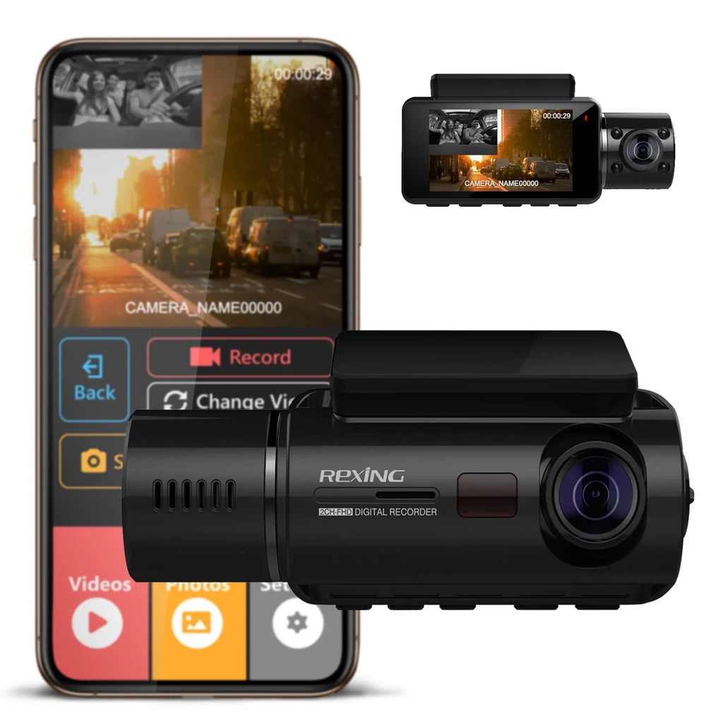 Rexing  Basic Dual Camera Front and Inside Cabin Full  1080p Dash Cam with Wi-Fi