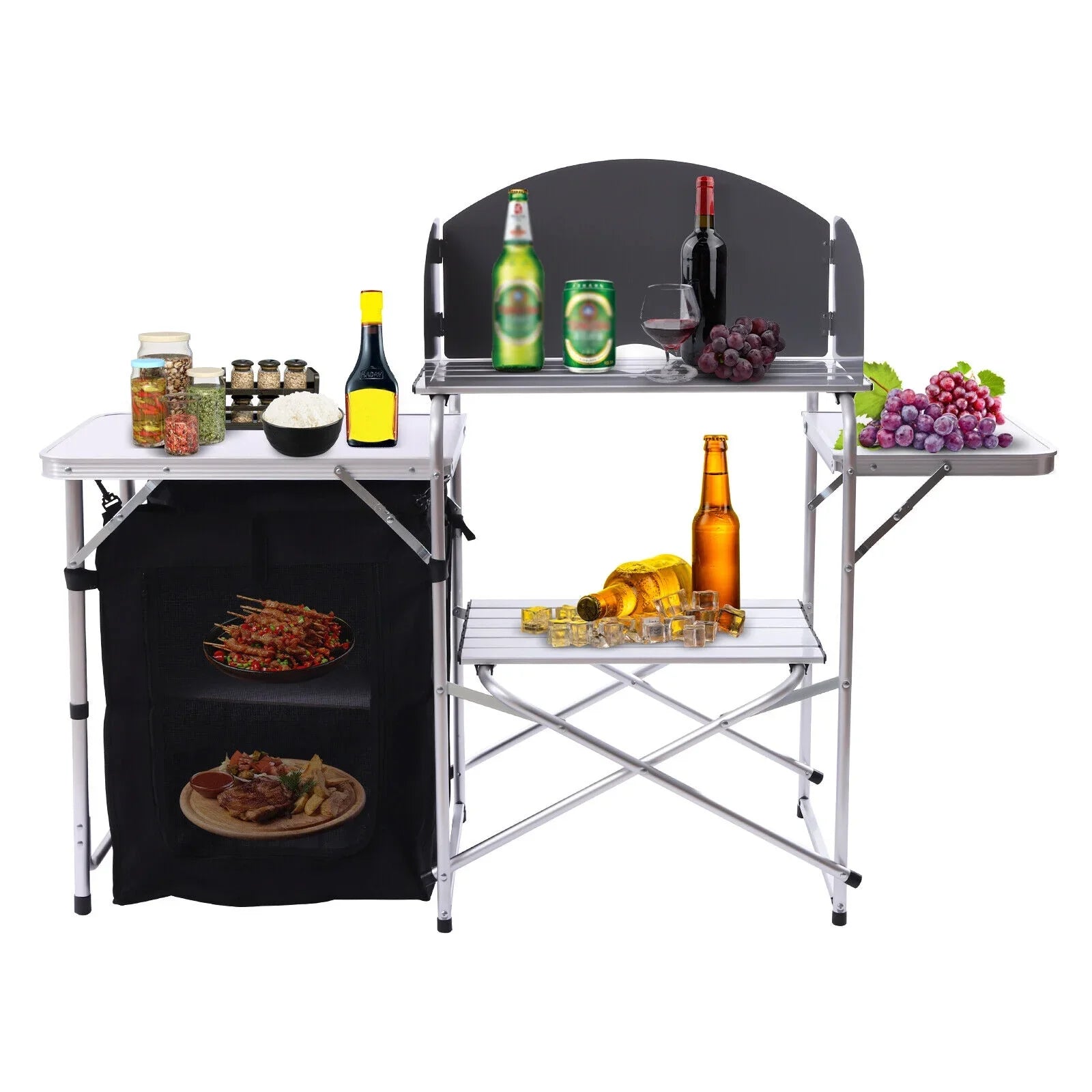 Folding Camping Kitchen Table Outdoor Cooking Table with Detachable Windscreen