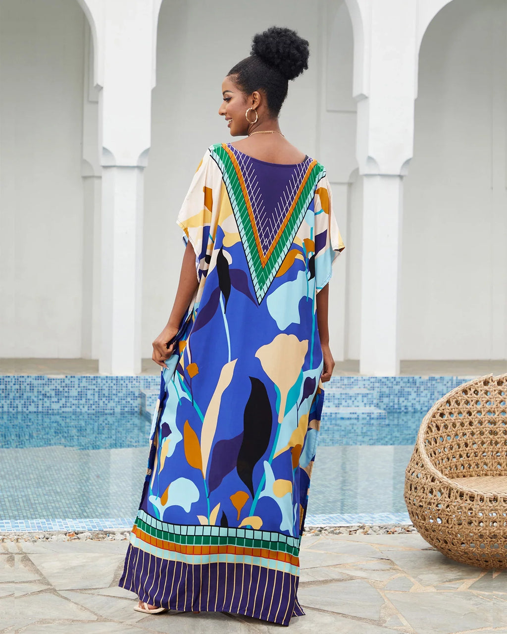 Edolynsa Bohemian Kaftan Dresses Plus Size Swimwear Bikini Cover Up Casual Beachwear Long Tops