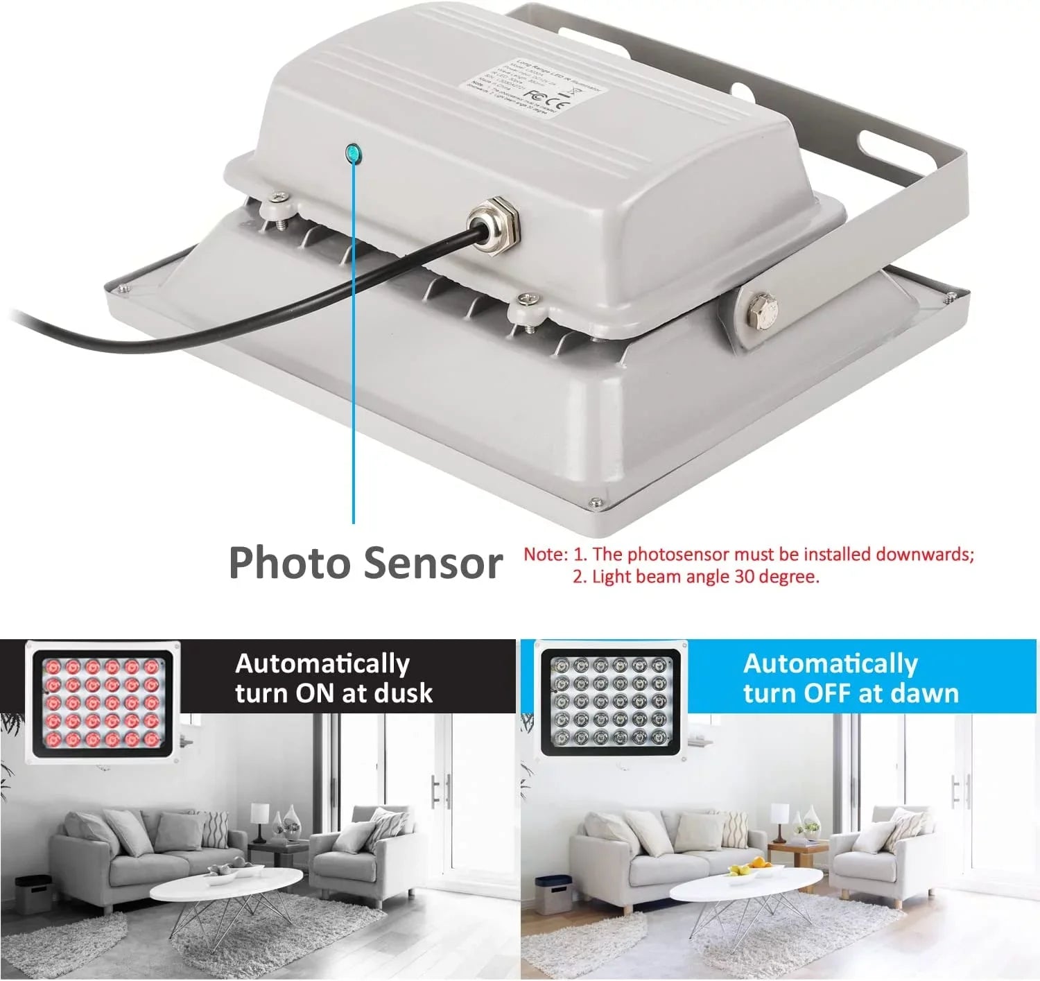2PCS  Illuminator Long Range up to 330ft/100m,30-LEDs 850nm, Infrared Light for Security Camera, Waterproof, Auto /Off, Metal Housing, Long Life time up to 25000 Hours