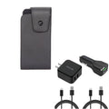 Black Leather Phone Case w 4-in-1 Adaptive Fast Home Car Charger 6ft Long (Two)  Cable Bundle  for Acer Liquid Jade Primo - Alcatel Idol 4S -  ZenFone 5z 4 Pro - Blackberry Motion