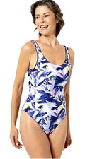 Attitudes by Renee 1-Piece Reversible Bathing Suit Swimsuit - Neon Shatter/Navy   Size  Large