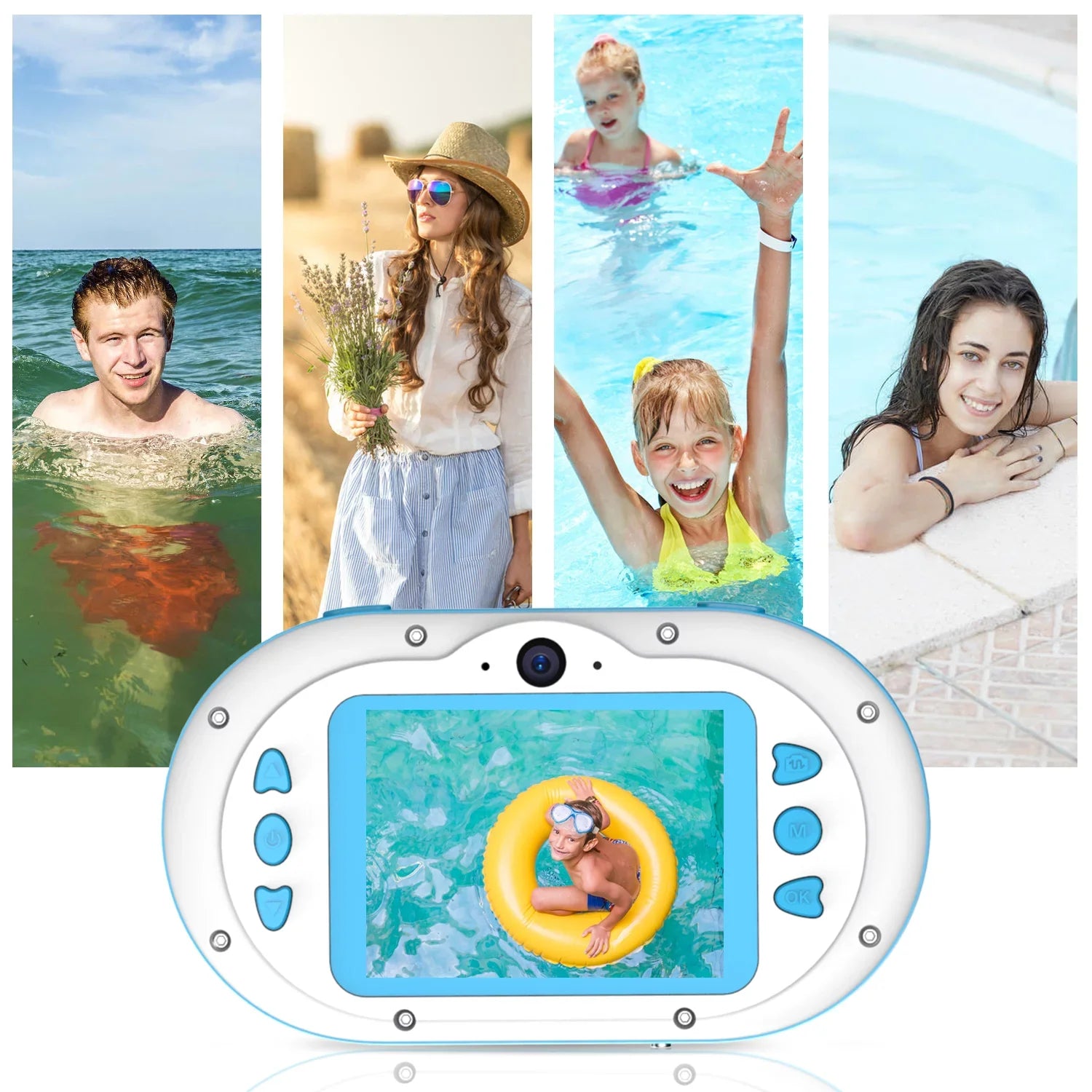 Anself 8MP Digital Waterproof with Front and Rear Dual Cameras 2.4 Inch   Screen One-click PhotoVideo Self-timer for 5s