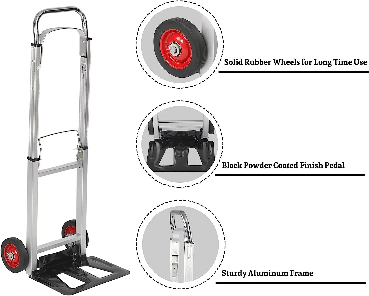 Aluminum Foldable Hand Truck with Telescoping Handle and Rubber Wheels Heavy Duty Compact Luggage Cart Portable Trolley for Travel, Shopping or Industrial