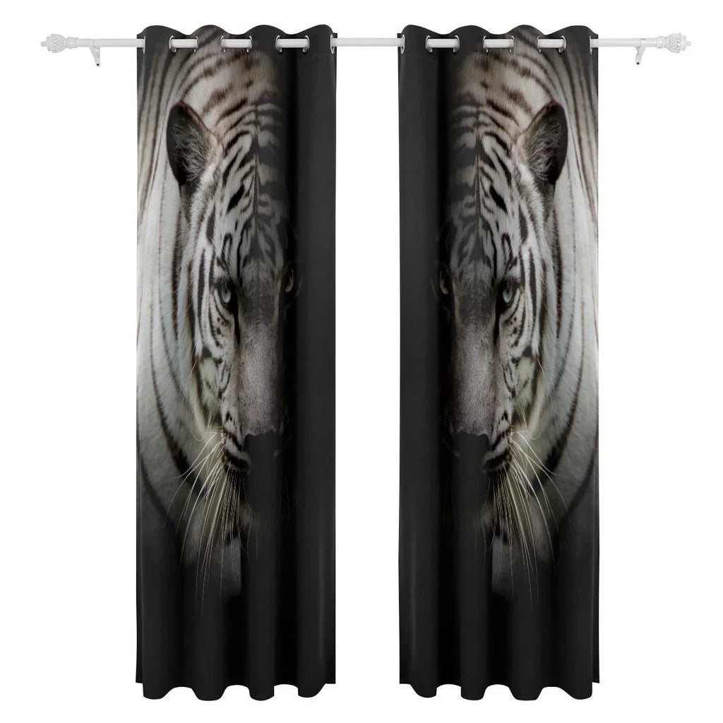 POPCreation White Tiger Isolated On Black Background Window Curtain Blackout Curtains Darkening Thermal Blind Curtain for Bedroom Living Room,2 Panel (52Wx84L Inches)