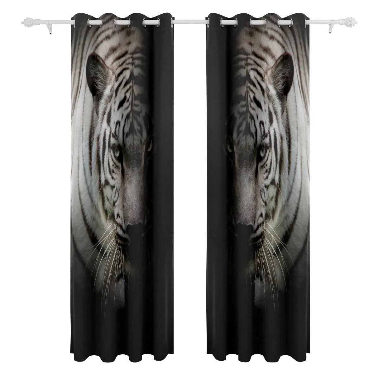 POPCreation White Tiger Isolated On Black Background Window Curtain Blackout Curtains Darkening Thermal Blind Curtain for Bedroom Living Room,2 Panel (52Wx84L Inches)