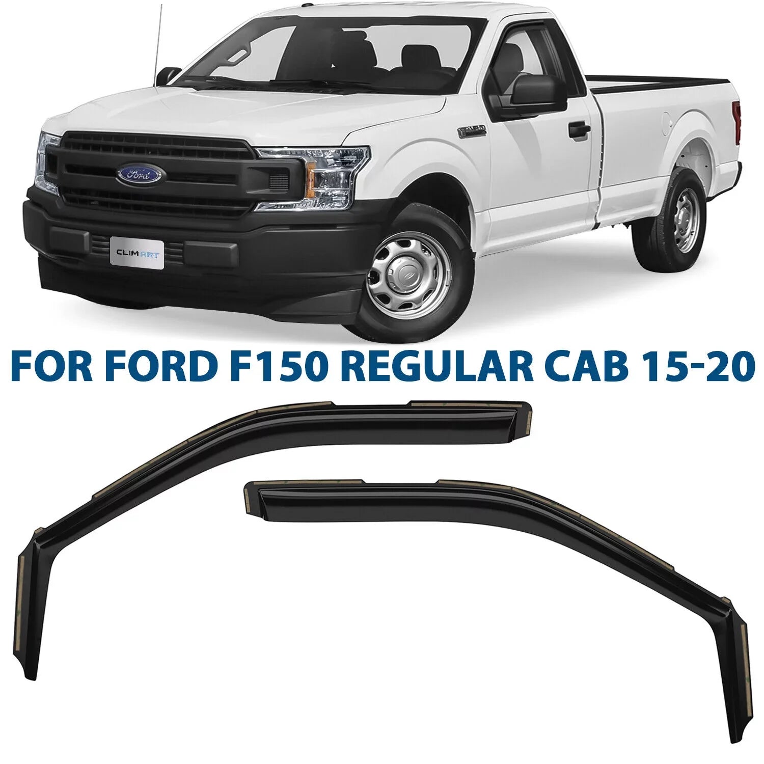 in-Channel Incredibly Durable Rain Guards for Ford  2015-2020 Regular Cab, Original Window Deflectors, Vent Window Visors, Vent Deflector, Dark Smoke Truck Accessories, 2 pcs- 315008LP