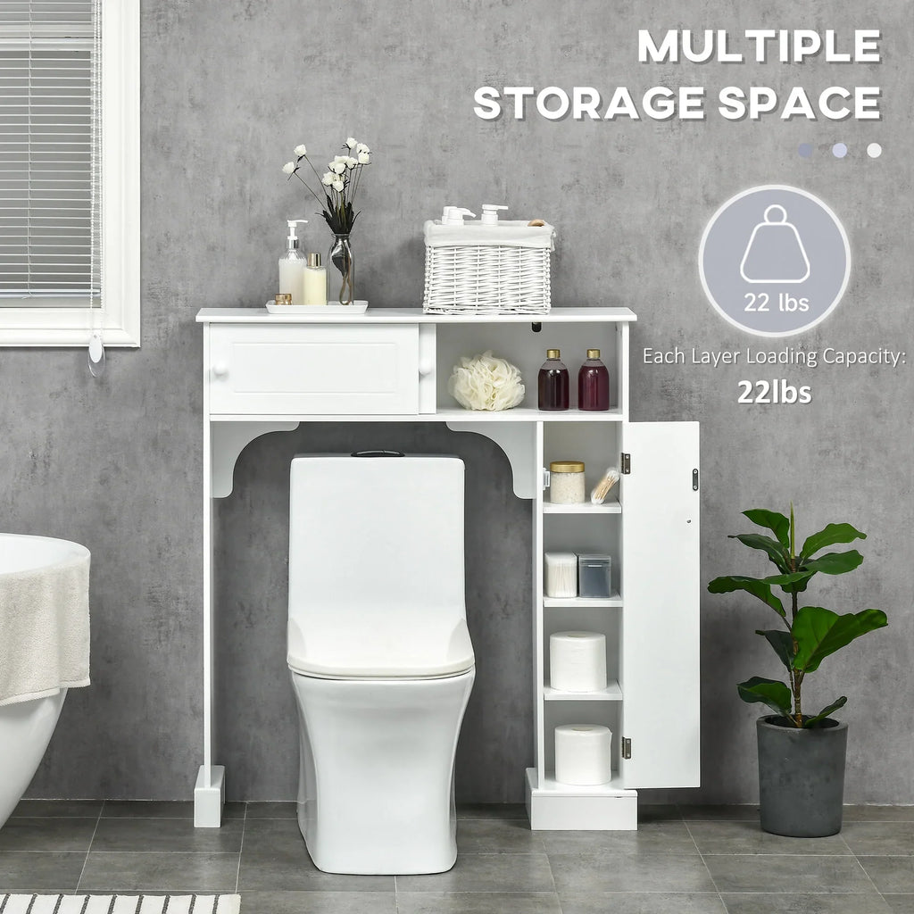 kleankin Over the Toilet Bathroom Cabinet, Freestanding Bathroom Storage Organizer with Adjustable Shelves, Toilet Rack, White