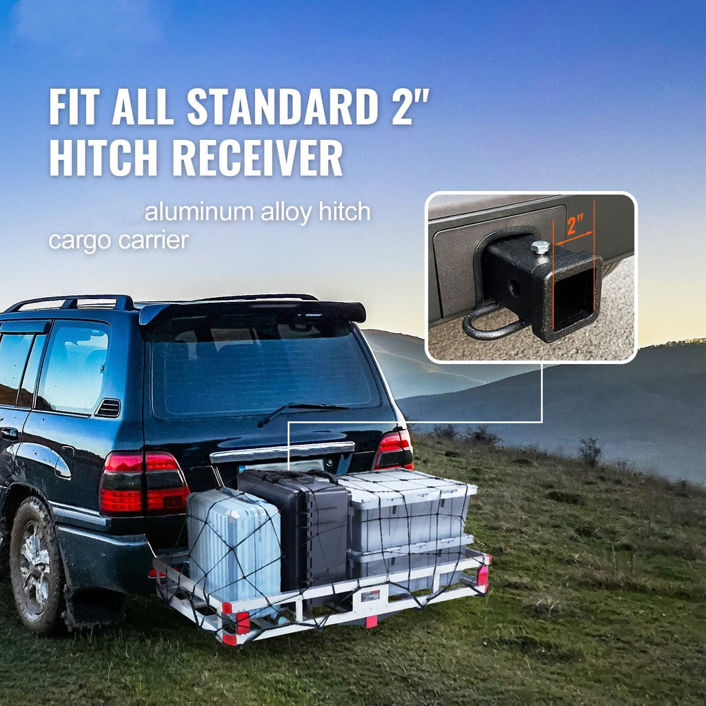 Hitch Mount Cargo Carrier 47 x 20 x 6 in 500lb Aluminum Corrosion-Resistant Fits 2" Receiver Cargo Basket for SUVs Sedans Vehicles