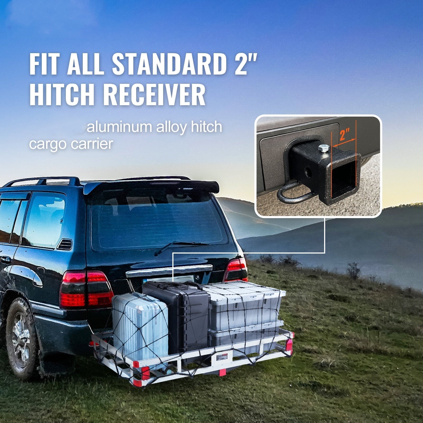 Hitch Mount Cargo Carrier 47 x 20 x 6 in 500lb Aluminum Corrosion-Resistant Fits 2" Receiver Cargo Basket for SUVs Sedans Vehicles