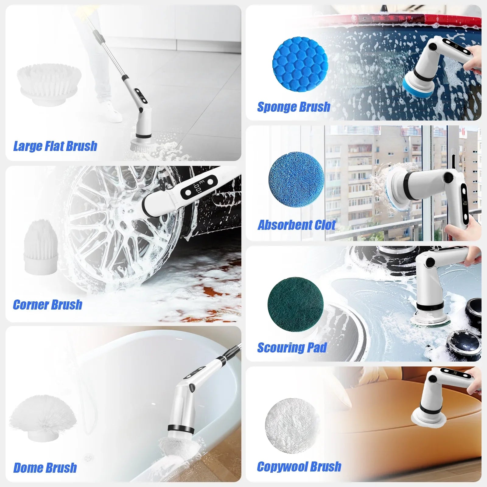 Electric Spin Scrubber,  Cordless Cleaning Brush with 8 Brush Heads,Shower Scrubber with Long Handle Household Cleaning Brushes for Bathroom Tub Tile Kitchen Floor Car