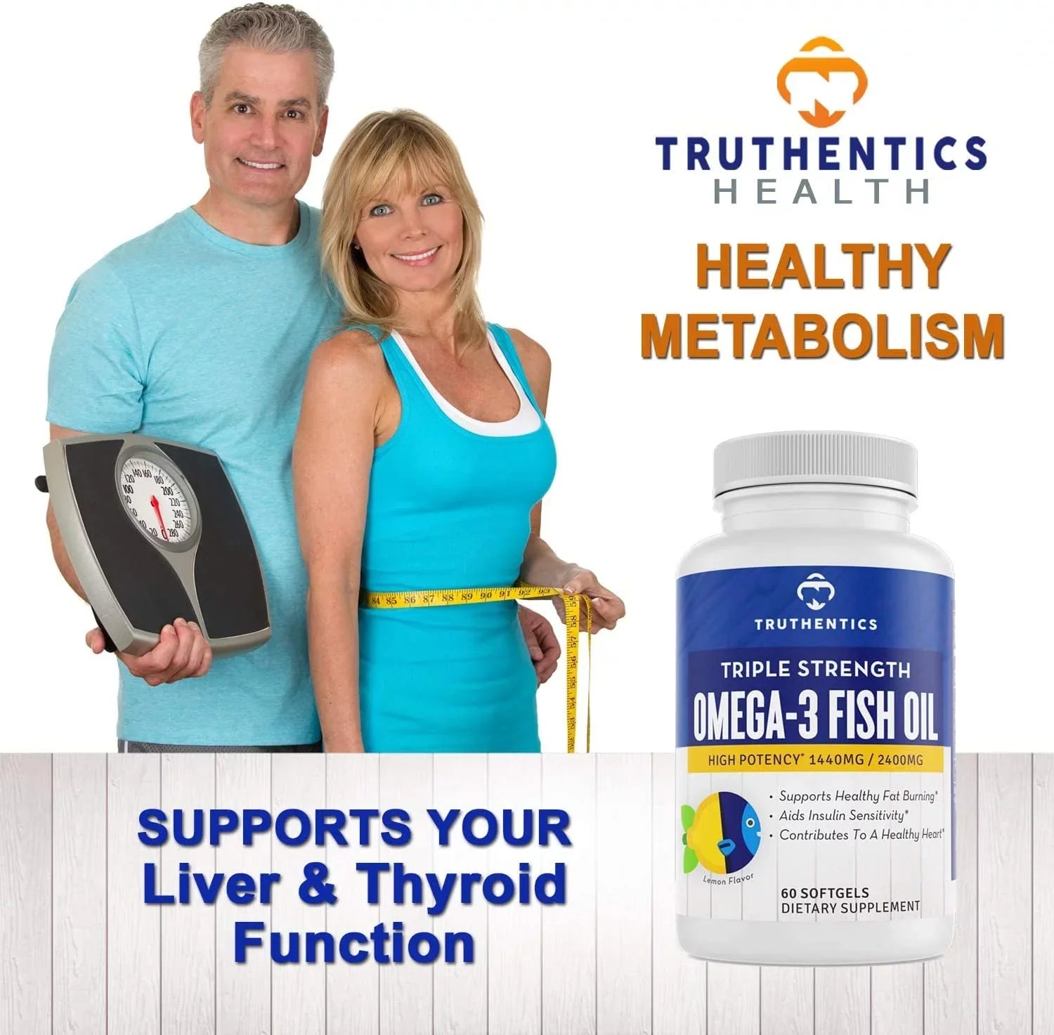 Truthentics Omega 3 Fish Oil 2400 mg (2 Pack) - 100% Pure Sea-Harvested Triple Strength Fish Oil - High   Omega 3 Fatty Acids - Lemon Flavor - 120 Burpless Softgels