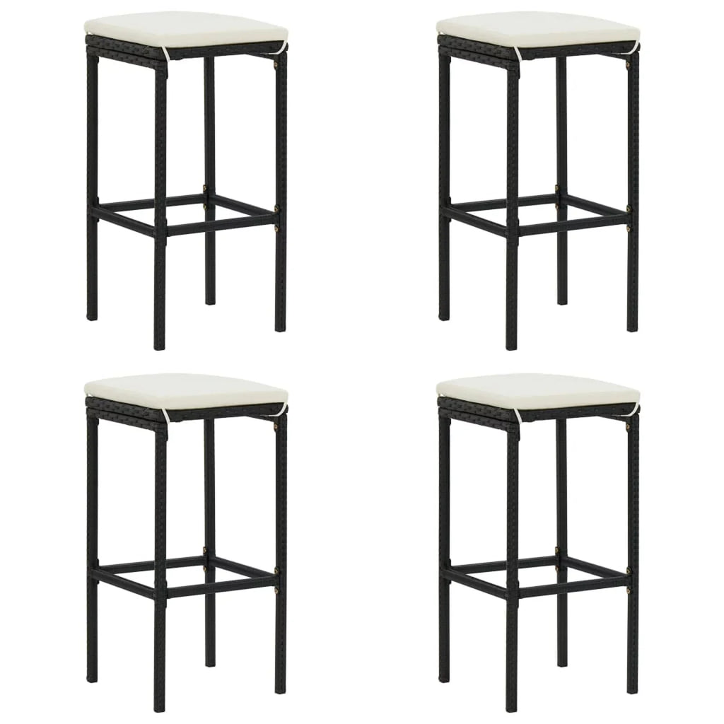 Anself 5 Piece Garden Bar Set Table with Storage Shelf and 4 Cushioned Stool Chairs Outdoor Dining Set Black Poly Rattan for Bistro, Pub, Backyard, Terrace, Patio