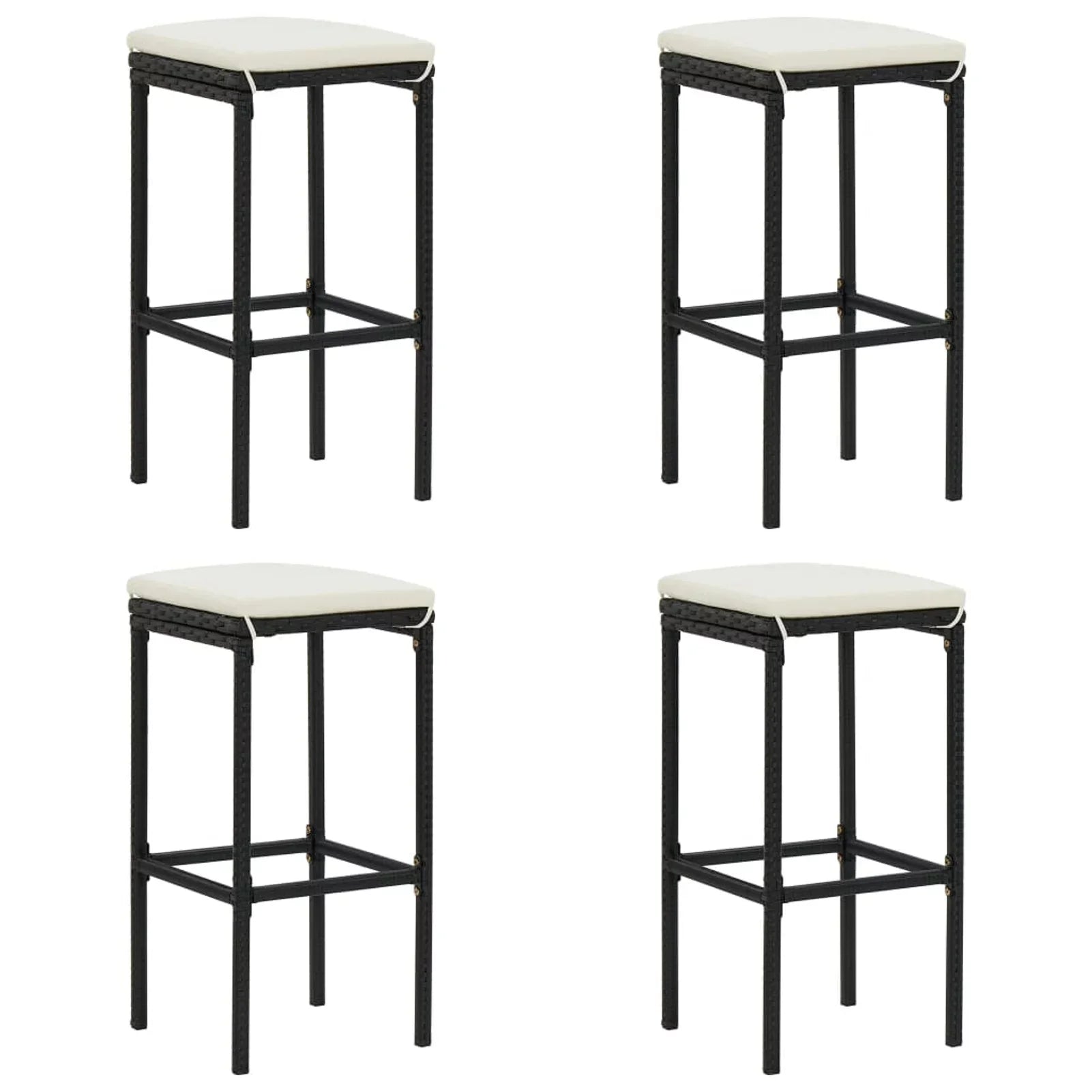Anself 5 Piece Garden Bar Set Table with Storage Shelf and 4 Cushioned Stool Chairs Outdoor Dining Set Black Poly Rattan for Bistro, Pub, Backyard, Terrace, Patio