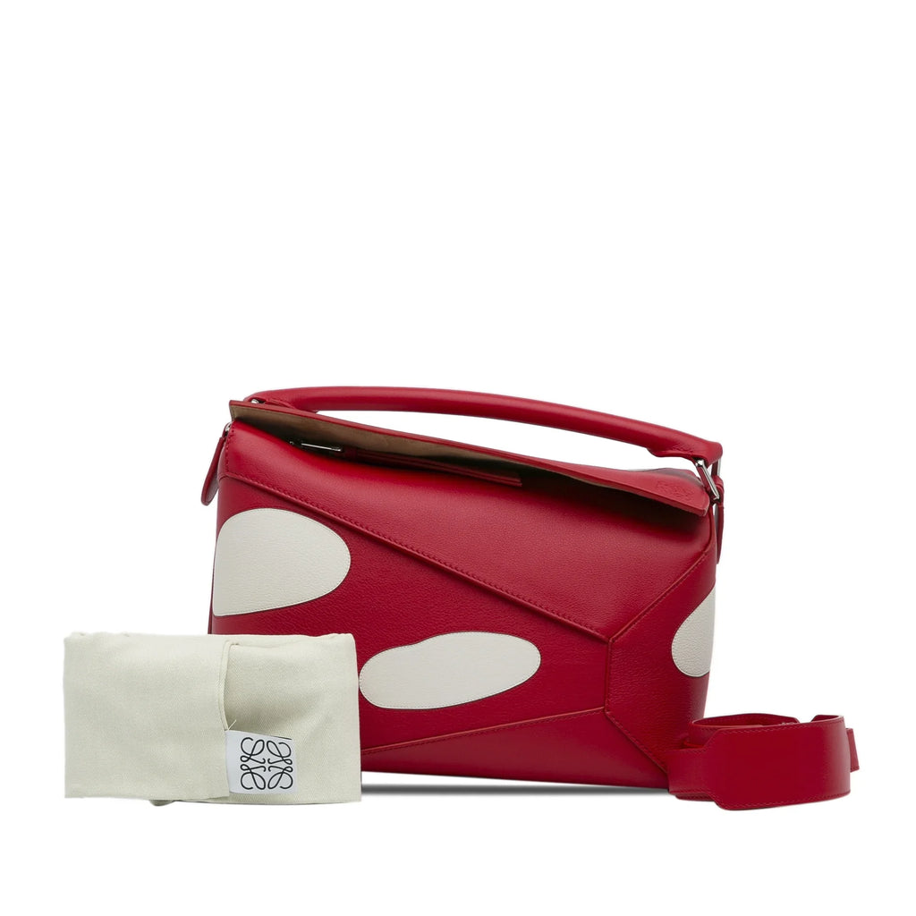 Pre-Owned Authenticated  Small Mushroom Puzzle Edge Calf Leather Red Satchel Unisex (Good)