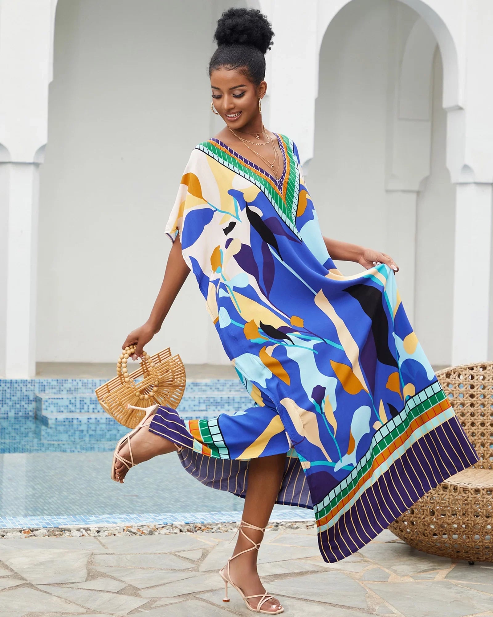 Edolynsa Bohemian Kaftan Dresses Plus Size Swimwear Bikini Cover Up Casual Beachwear Long Tops
