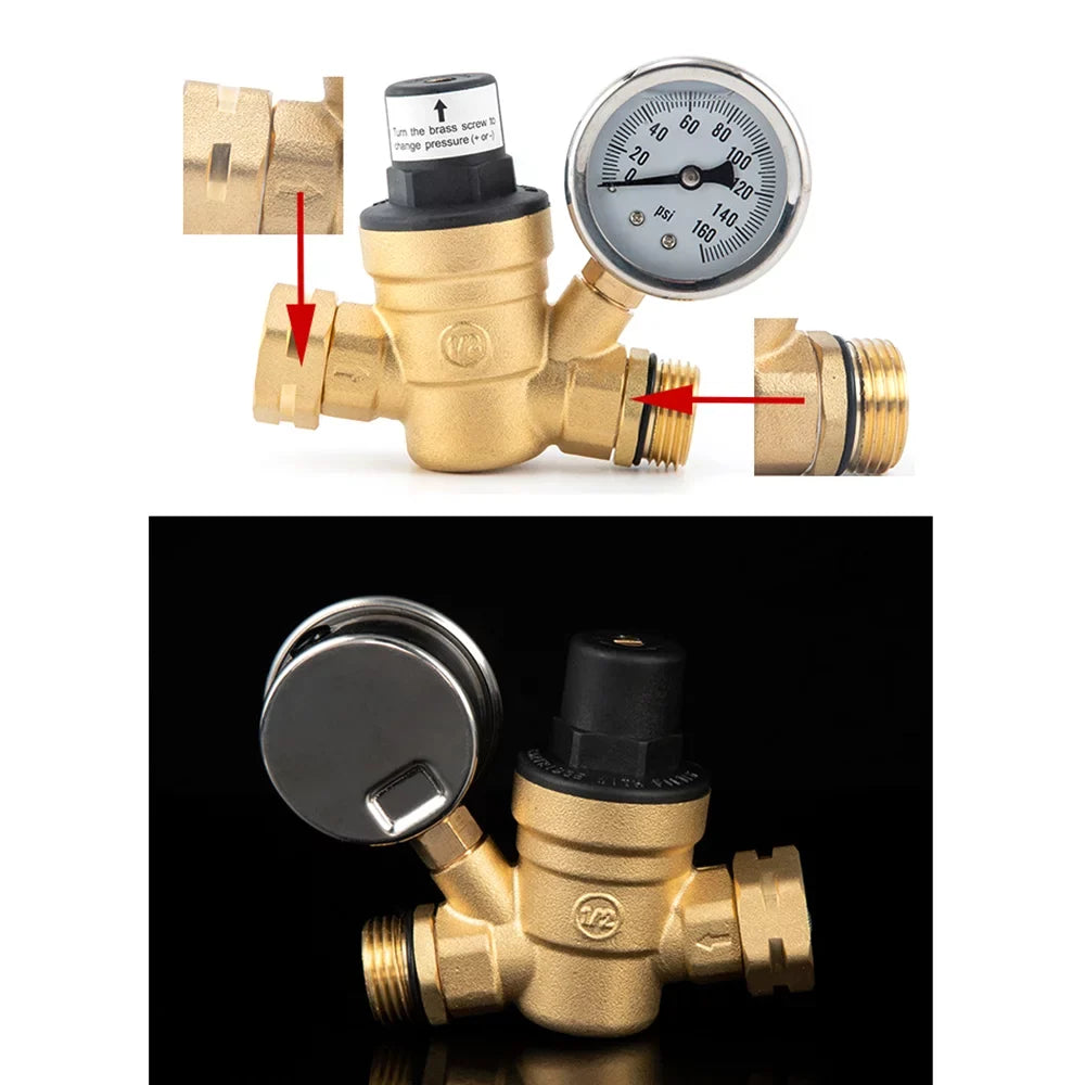 Andoer Valve,Reducer With 0-160psi With 0-160psi And Valve -free Brass 0-160psi And Inlet And Inlet Screened Inlet Screened Filter Brass Adjustable Water Huiop Valve -free Brass Water Pressure