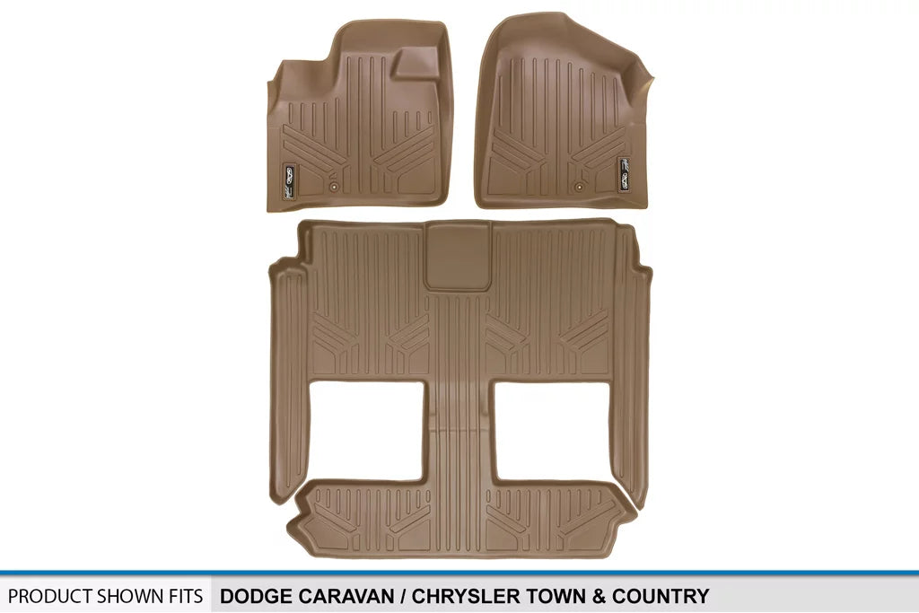 Smartliner 1st/2nd Rows Floor Liner Mats Tan for 2008-2020 Dodge Grand Caravan