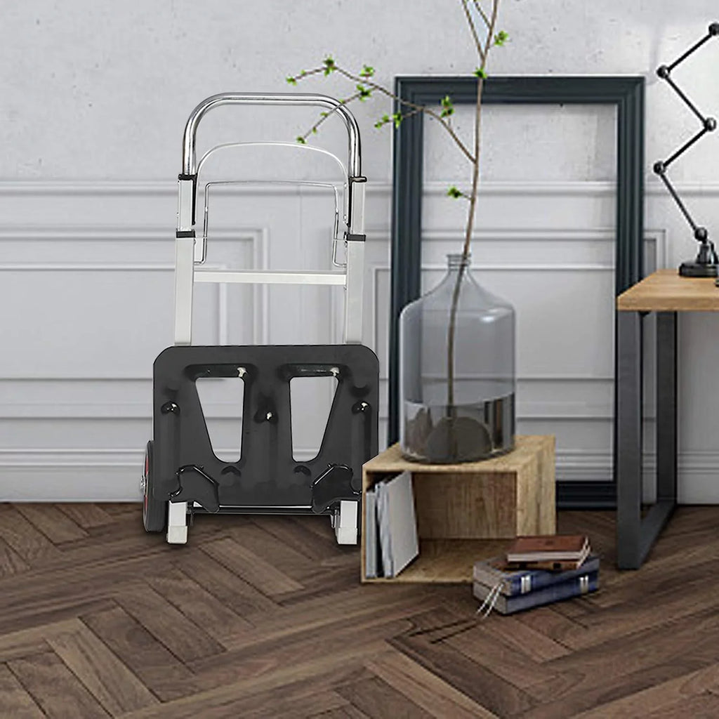 Aluminum Foldable Hand Truck with Telescoping Handle and Rubber Wheels Heavy Duty Compact Luggage Cart Portable Trolley for Travel, Shopping or Industrial