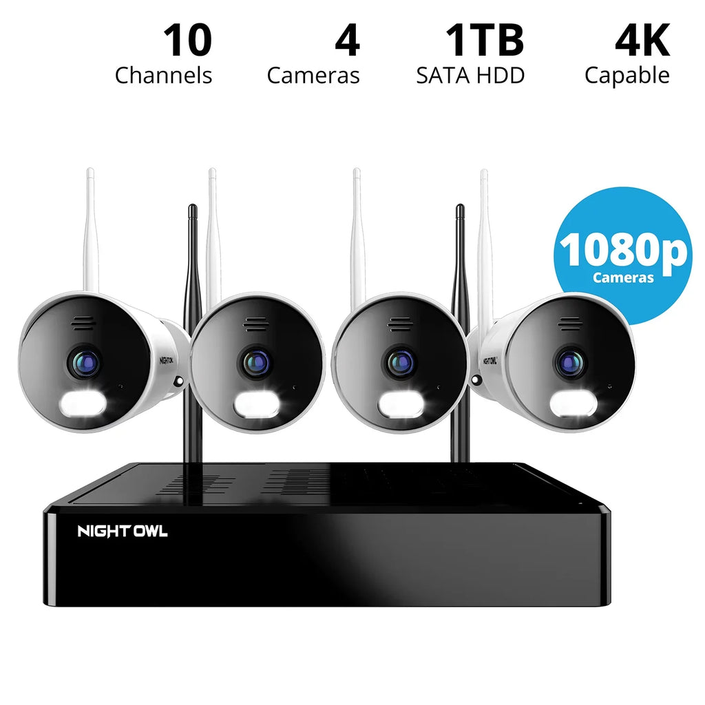 Night Owl 10 Channel 4K Wi-Fi  with 1TB Hard Drive and 4 Wi-Fi  1080p  Spotlight Cameras