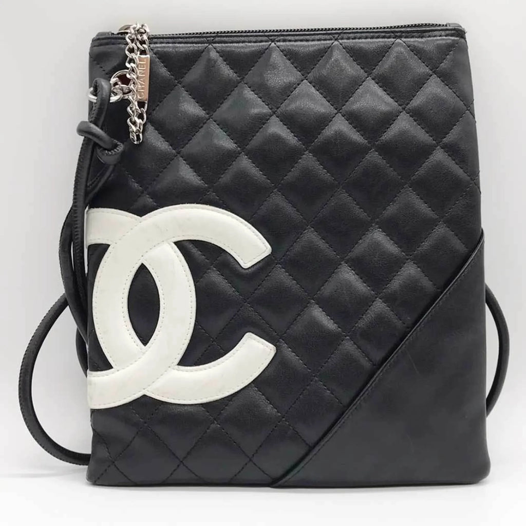 Pre-Owned  Cambon Line Shoulder Bag Leather Black 100s (Fair)