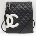 Pre-Owned  Cambon Line Shoulder Bag Leather Black 100s (Fair)