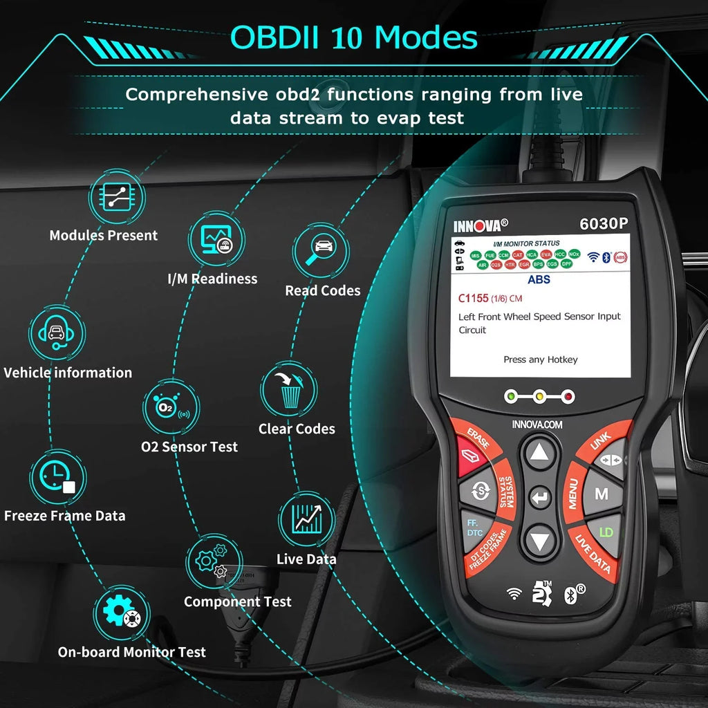 6030P  Scanner Check Engine  Code Reader Automotive Diagnostic Scan Tool 12V Battery Alternator Test Full  Modes for   Car Scanner Automotive Scanner Analyzer Turn off