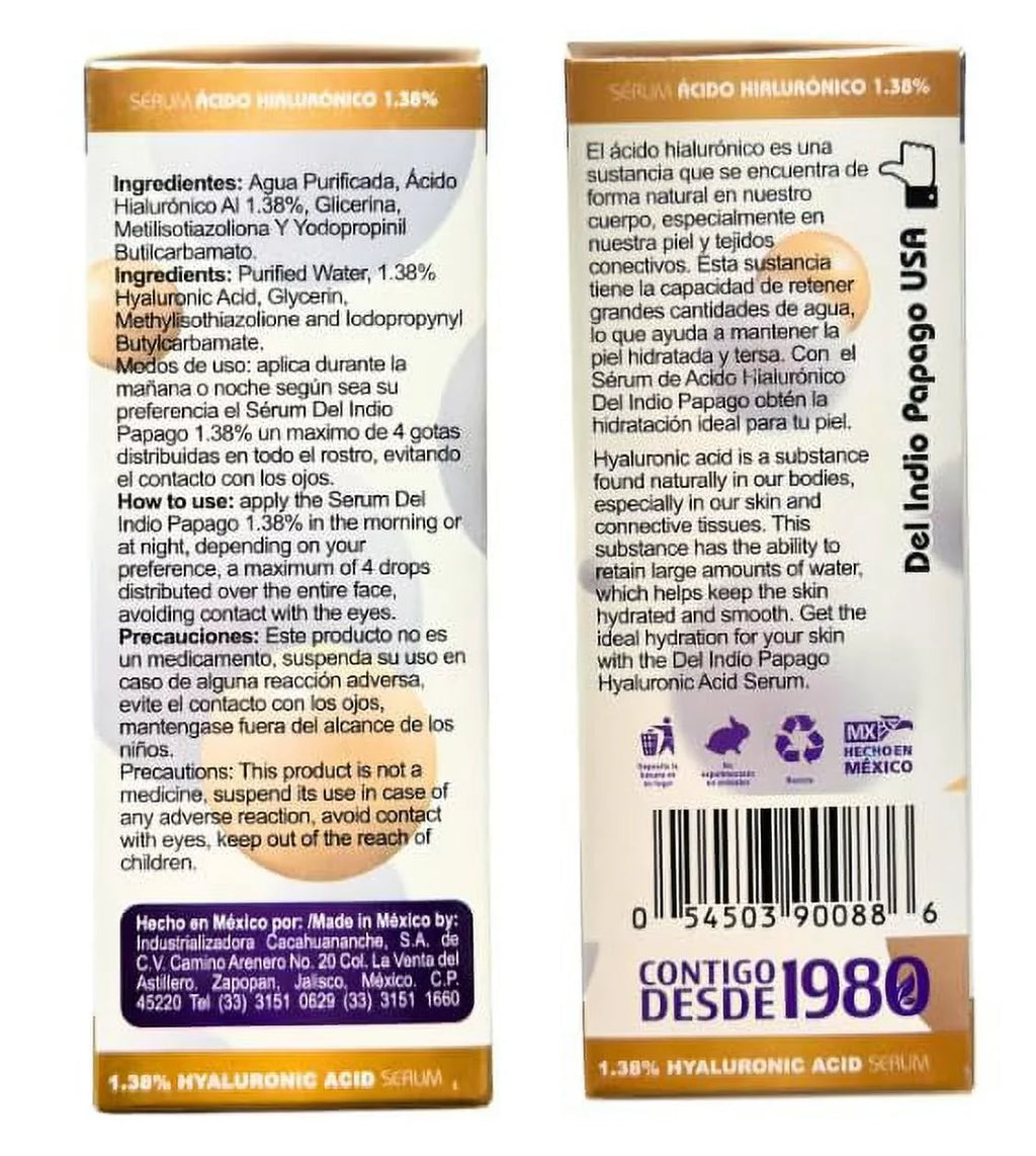Del Indio Papago Tepezcohuite Day & Night creams (2oz each) + Hyaluronic Acid Serum (3.38 Fl Oz) + Tepezcohuite Soap (125g)