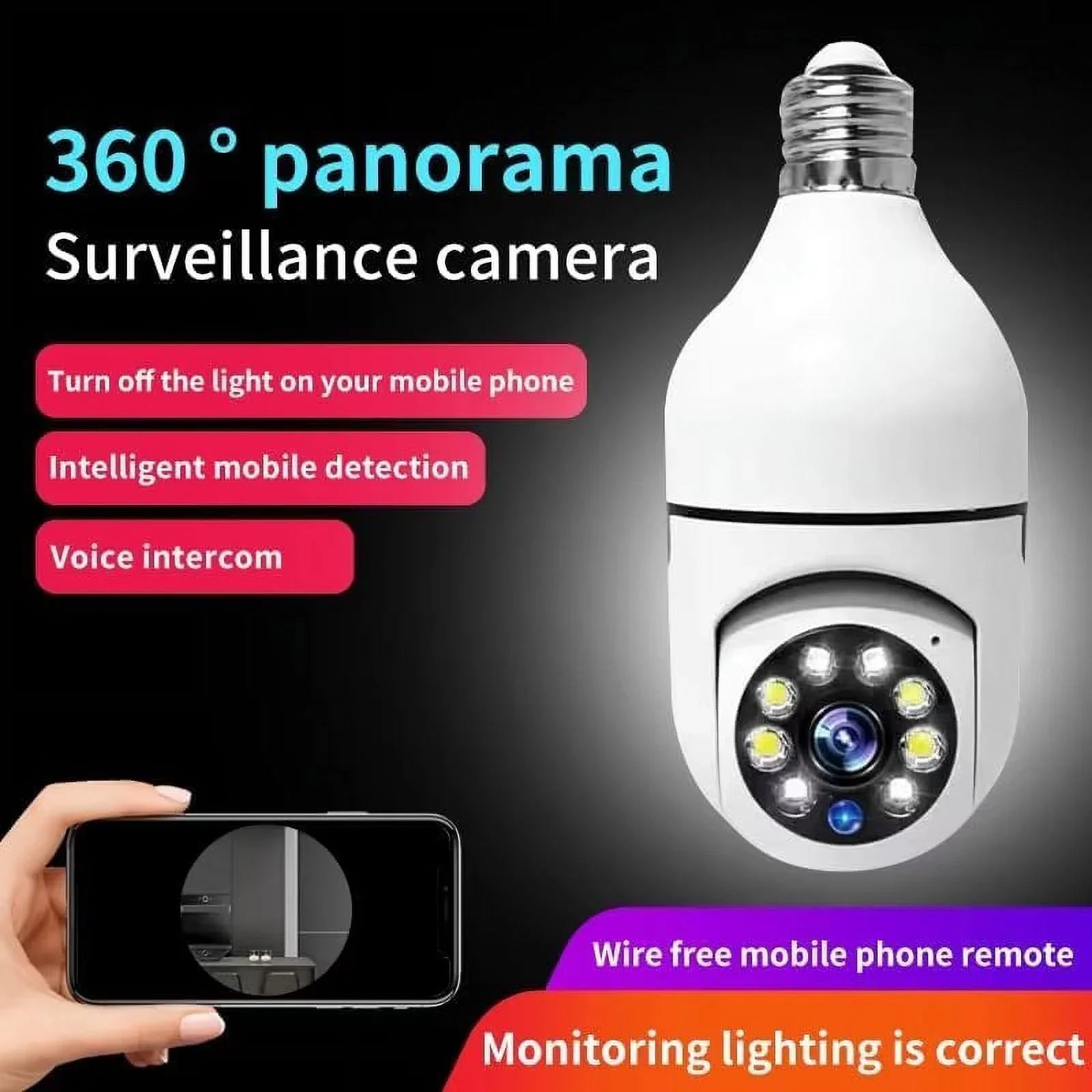2Pack  Socket Light Bulb Camera Wireless Wi-Fi 2.4Ghz &5Ghz 360° Motion Detector Surveillance Camera Two Way Talk/Night Vision/Light Bulb Camera
