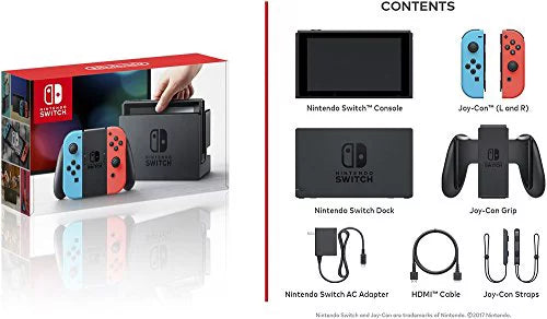 Nintendo Switch 6 items Bundle:Nintendo Switch 32GB Console Neon Red and Blue Joy-con,128GB Micro  Card,Nintendo Wireless Controllers Neon Blue,Mario Kart 8 Deluxe,Mytrix  Cable