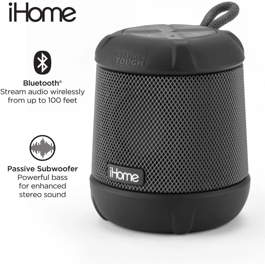 iHome Waterproof Bluetooth Portable Speaker with 20HR Battery Life