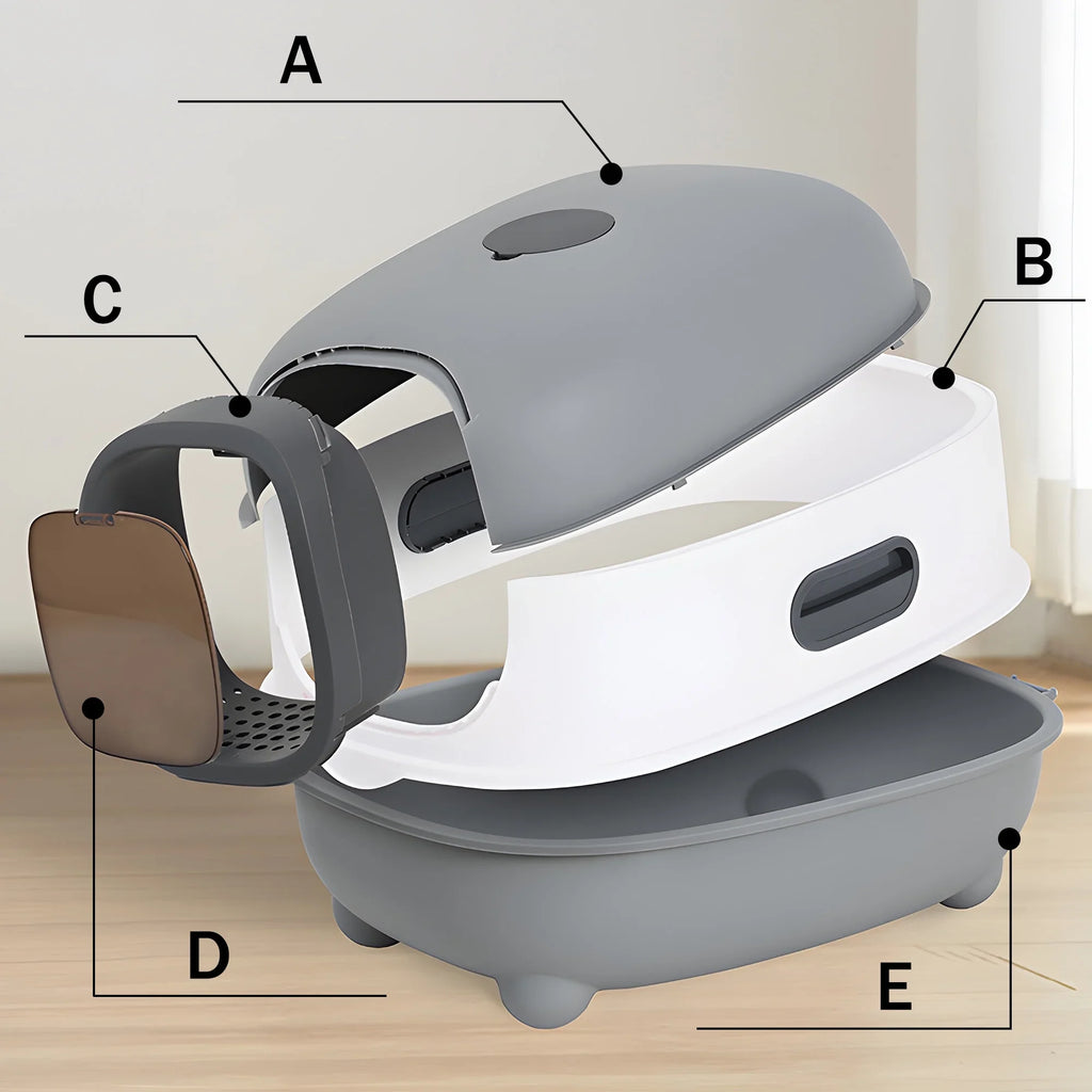 Large Cat Litter Box,Pets Enclosed Cat Litter Boxes,Odor Control,Jumbo Hooded,Gray,Door Isolate Smelly