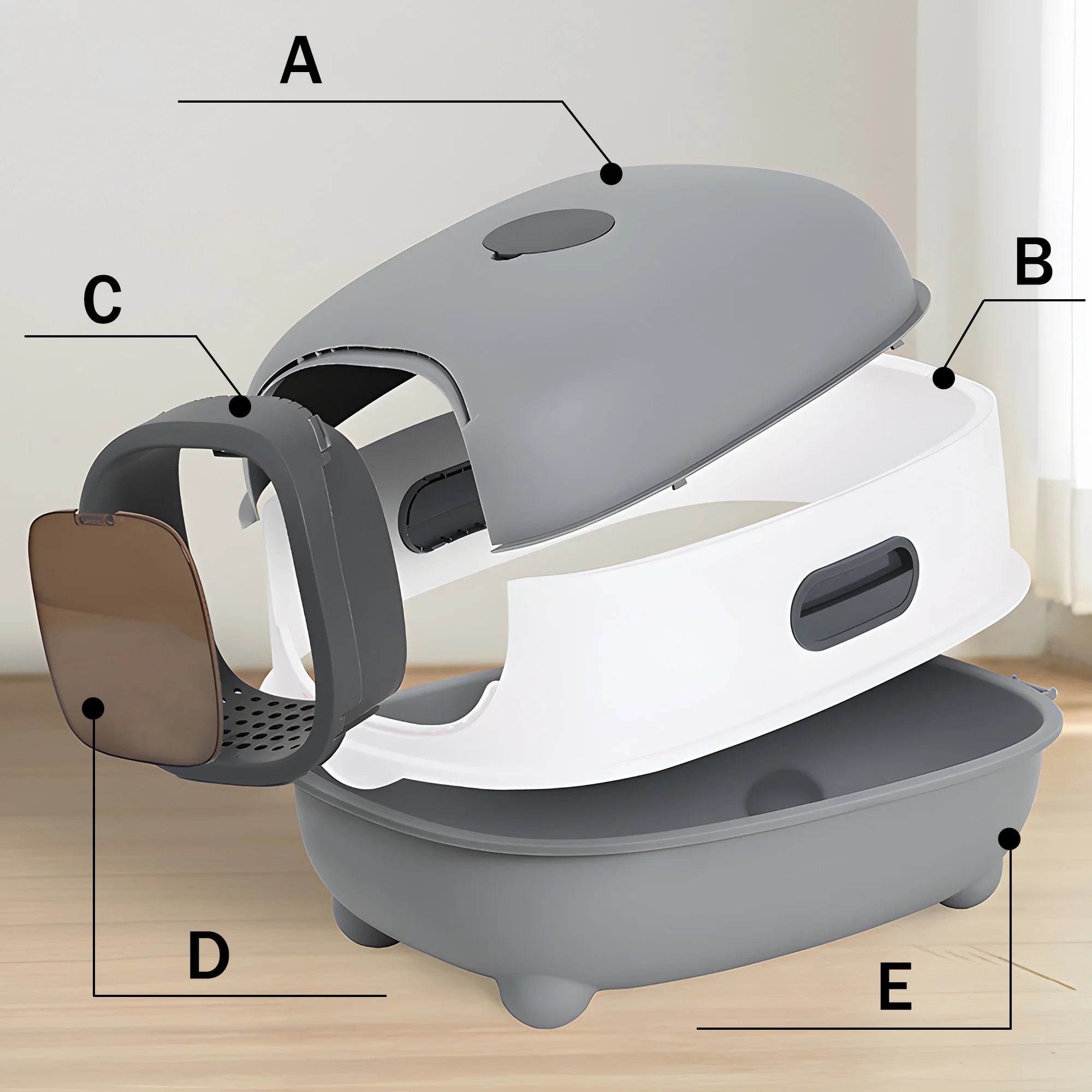 Large Cat Litter Box,Pets Enclosed Cat Litter Boxes,Odor Control,Jumbo Hooded,Gray,Door Isolate Smelly