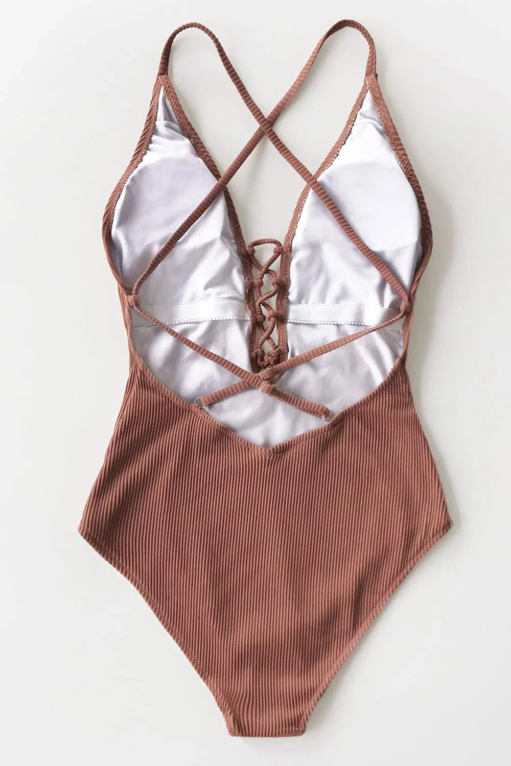 Cupshe Women's Solid Color  Neck One Piece Swimsuit Lace up Monokini