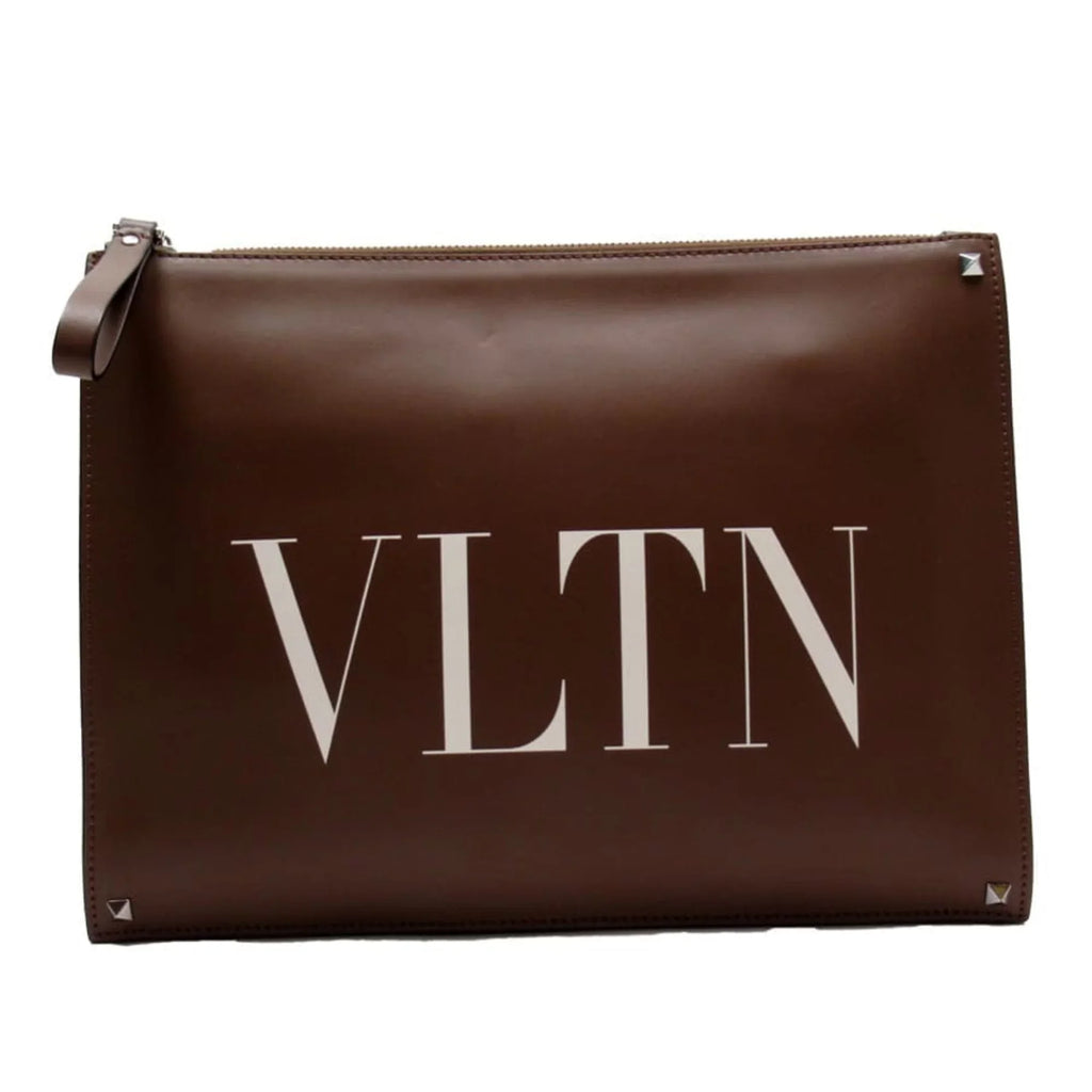 Pre-Owned Valentino Garavani   clutch bag brown leather x studs (Good)