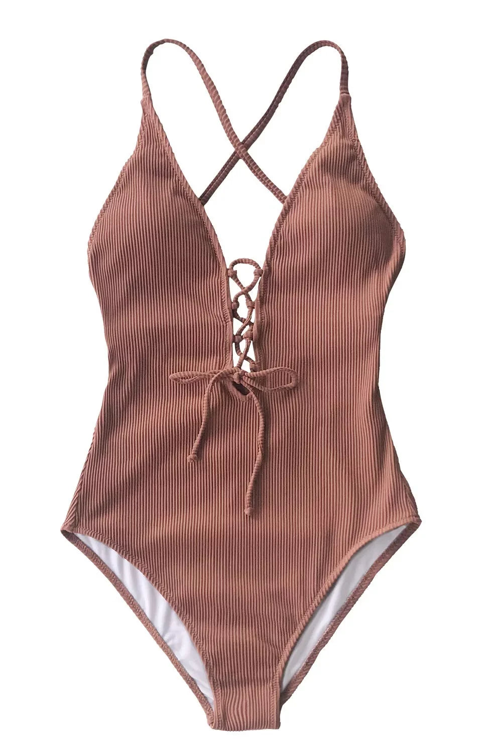 Cupshe Women's Solid Color  Neck One Piece Swimsuit Lace up Monokini